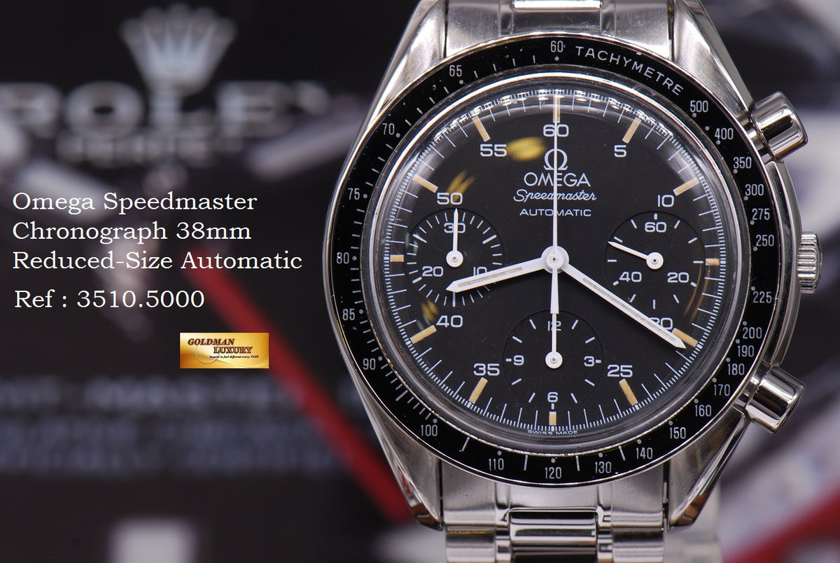 [SOLD] OMEGA SPEEDMASTER CHRONOGRAPH REDUCED-SIZE 38mm BLACK AUTOMATIC (MINT)