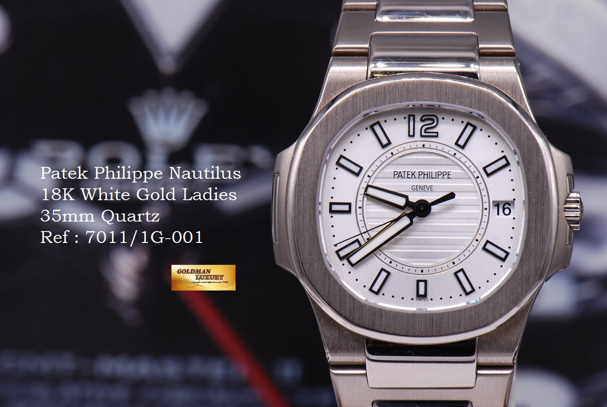 [SOLD] PATEK PHILIPPE NAUTILUS 18K WHITE GOLD LADIES QUARTZ 7011 / 1G (MINT)