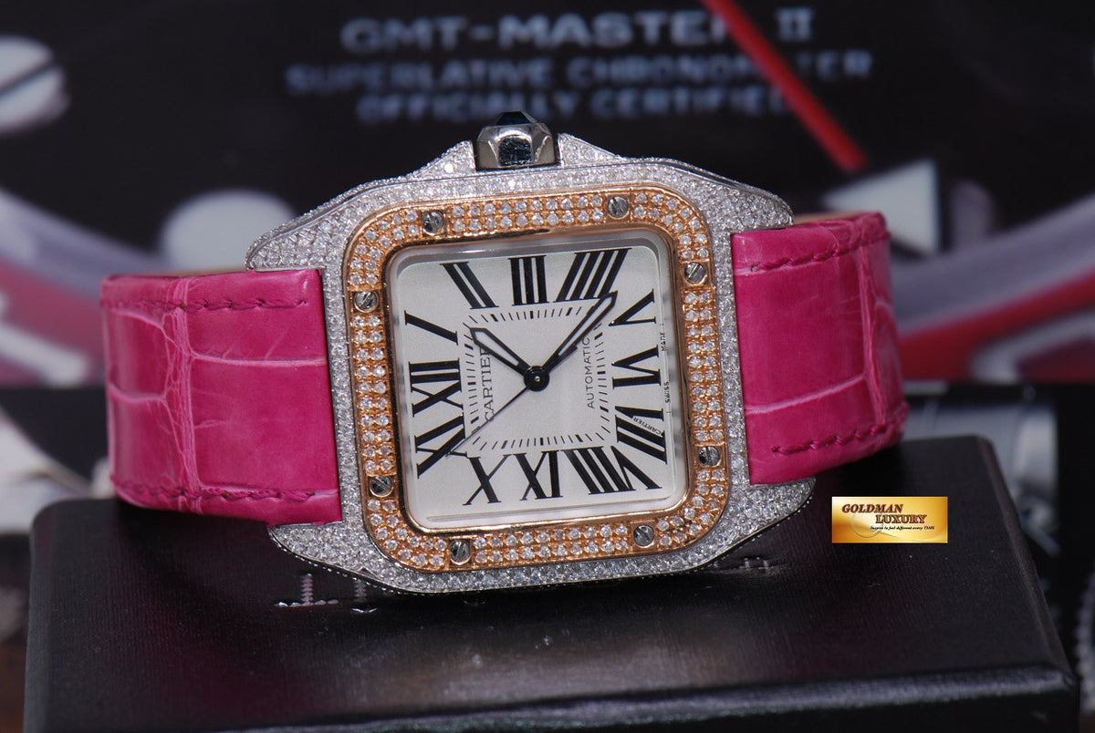 [SOLD] CARTIER SANTOS 100 MIDSIZE LADIES HALF-GOLD FULL DIAMONDS AUTOMATIC (MINT)