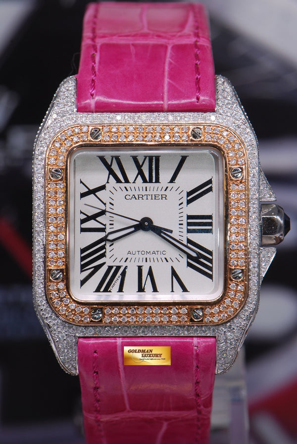 [SOLD] CARTIER SANTOS 100 MIDSIZE LADIES HALF-GOLD FULL DIAMONDS AUTOMATIC (MINT)