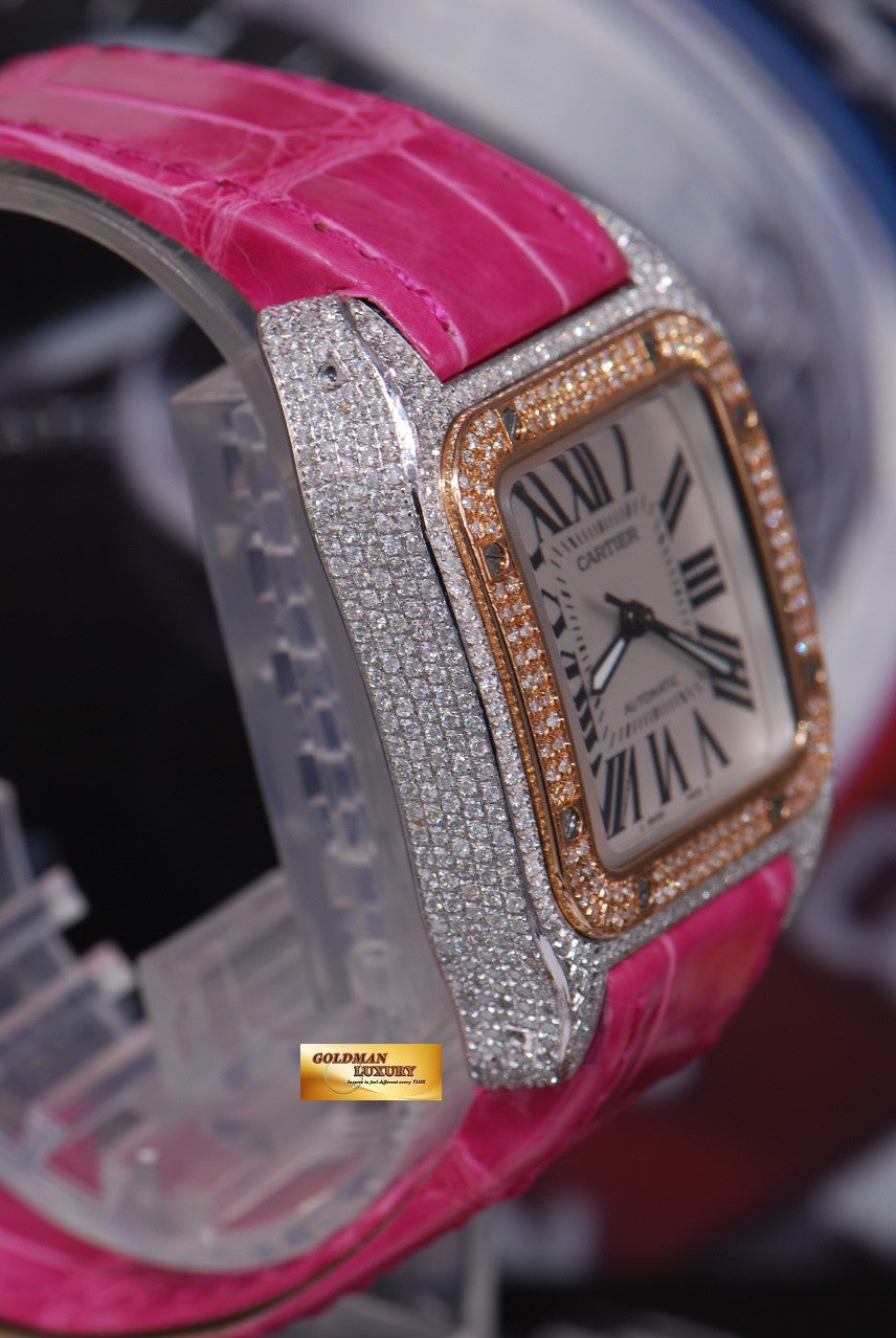 [SOLD] CARTIER SANTOS 100 MIDSIZE LADIES HALF-GOLD FULL DIAMONDS AUTOMATIC (MINT)