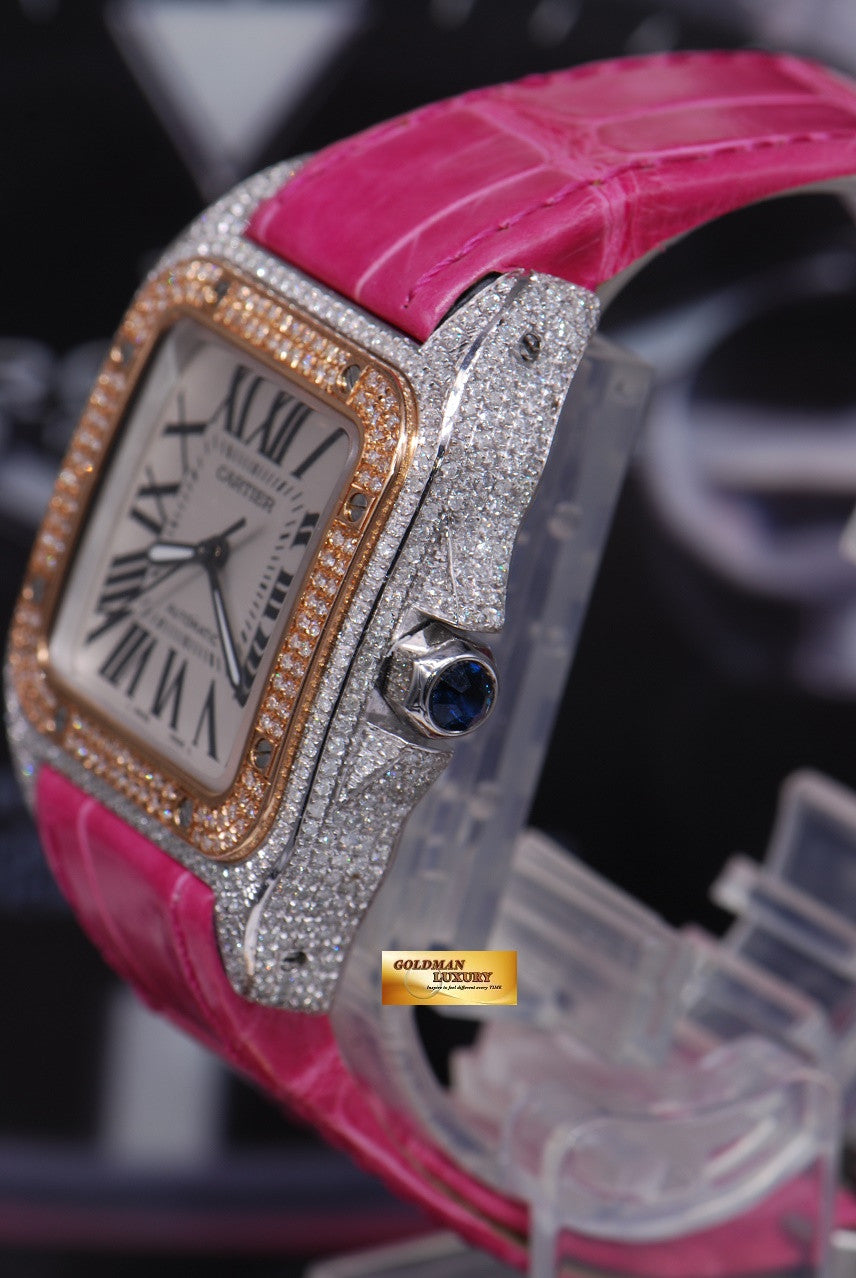 [SOLD] CARTIER SANTOS 100 MIDSIZE LADIES HALF-GOLD FULL DIAMONDS AUTOMATIC (MINT)