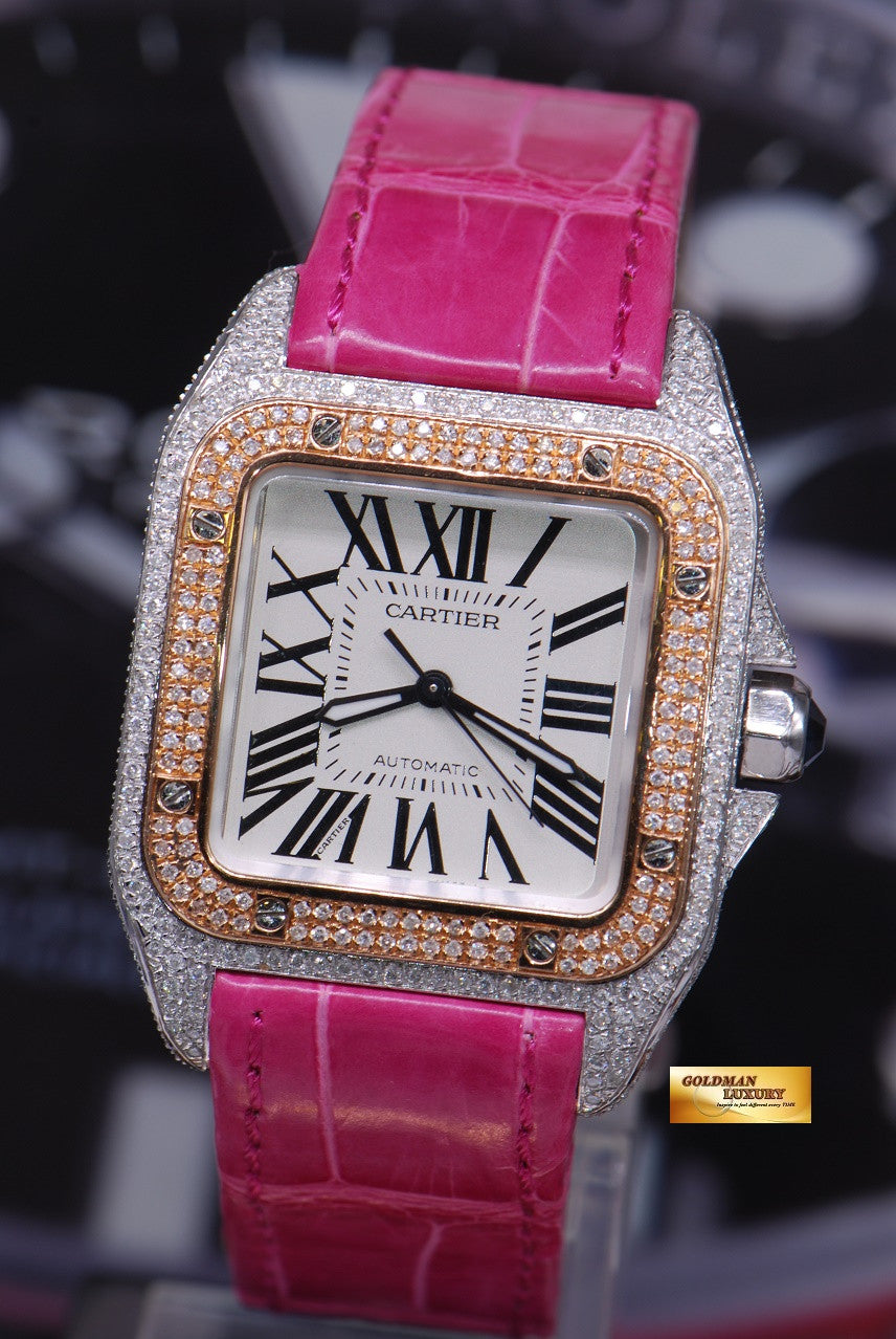 [SOLD] CARTIER SANTOS 100 MIDSIZE LADIES HALF-GOLD FULL DIAMONDS AUTOMATIC (MINT)