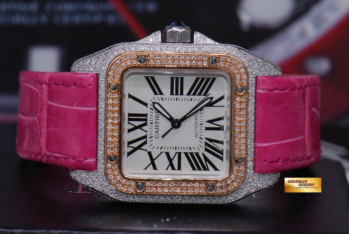 [SOLD] CARTIER SANTOS 100 MIDSIZE LADIES HALF-GOLD FULL DIAMONDS AUTOMATIC (MINT)