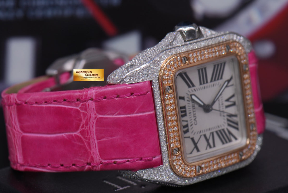 [SOLD] CARTIER SANTOS 100 MIDSIZE LADIES HALF-GOLD FULL DIAMONDS AUTOMATIC (MINT)