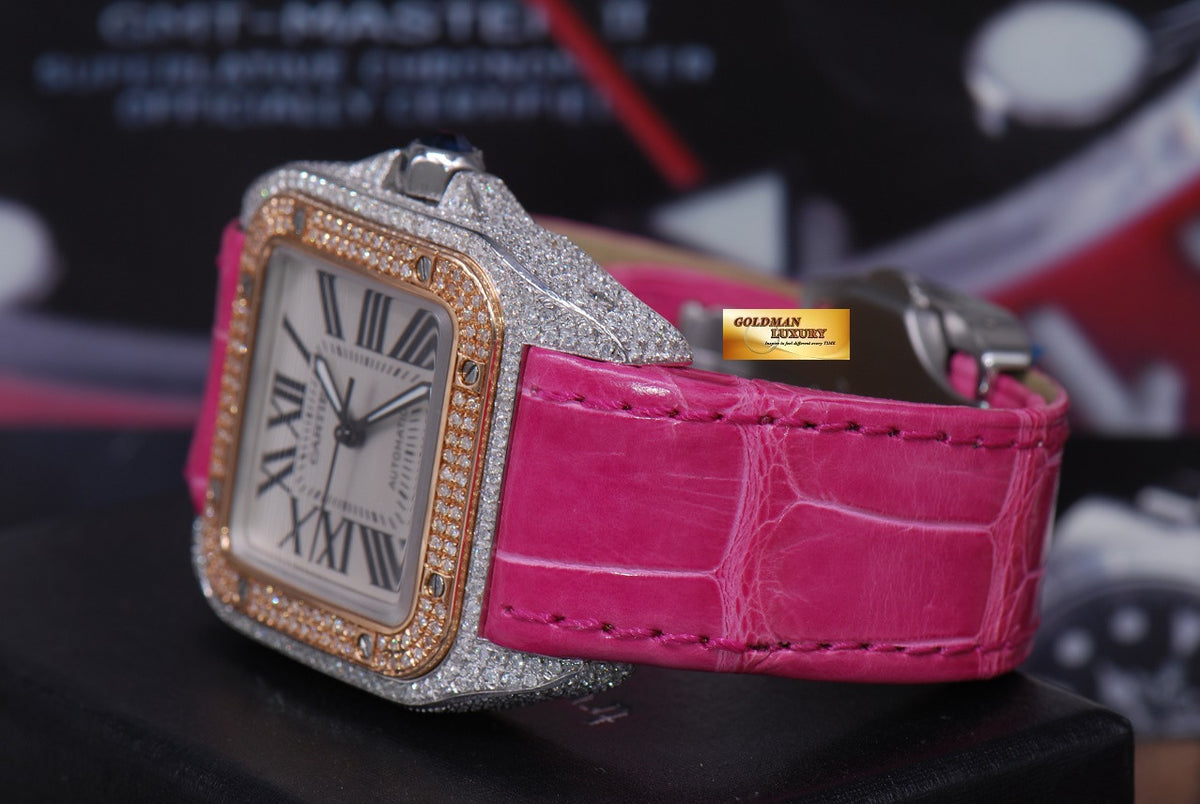 [SOLD] CARTIER SANTOS 100 MIDSIZE LADIES HALF-GOLD FULL DIAMONDS AUTOMATIC (MINT)