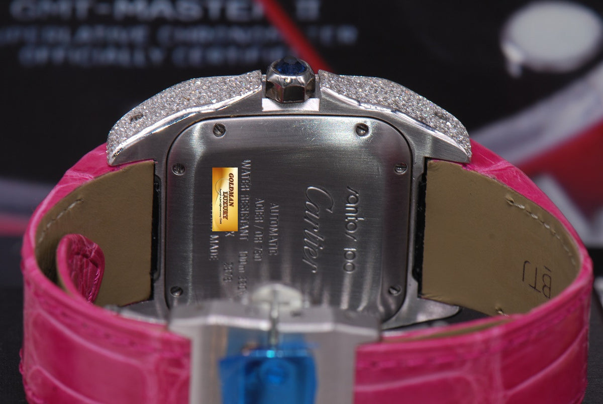 [SOLD] CARTIER SANTOS 100 MIDSIZE LADIES HALF-GOLD FULL DIAMONDS AUTOMATIC (MINT)