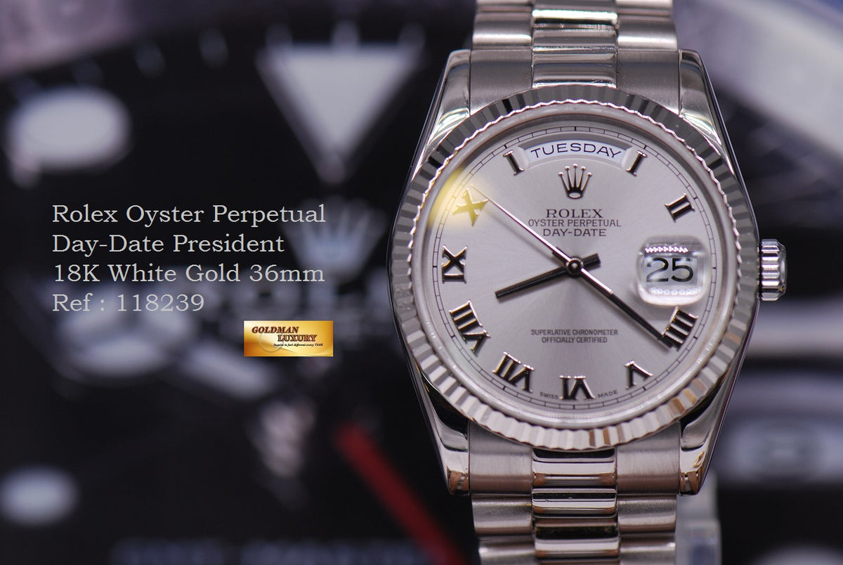 [SOLD] ROLEX OYSTER DAY-DATE PRESIDENT 18K WHITE GOLD AUTOMATIC 118239 (MINT)