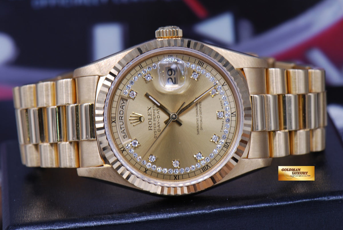 [SOLD] ROLEX OYSTER DAY-DATE PRESIDENT 18K YELLOW GOLD DIAMONDS DIAL 18238 (RARE)