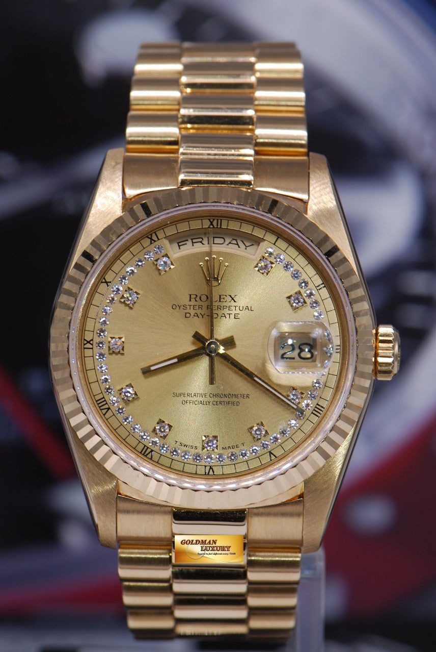 [SOLD] ROLEX OYSTER DAY-DATE PRESIDENT 18K YELLOW GOLD DIAMONDS DIAL 18238 (RARE)