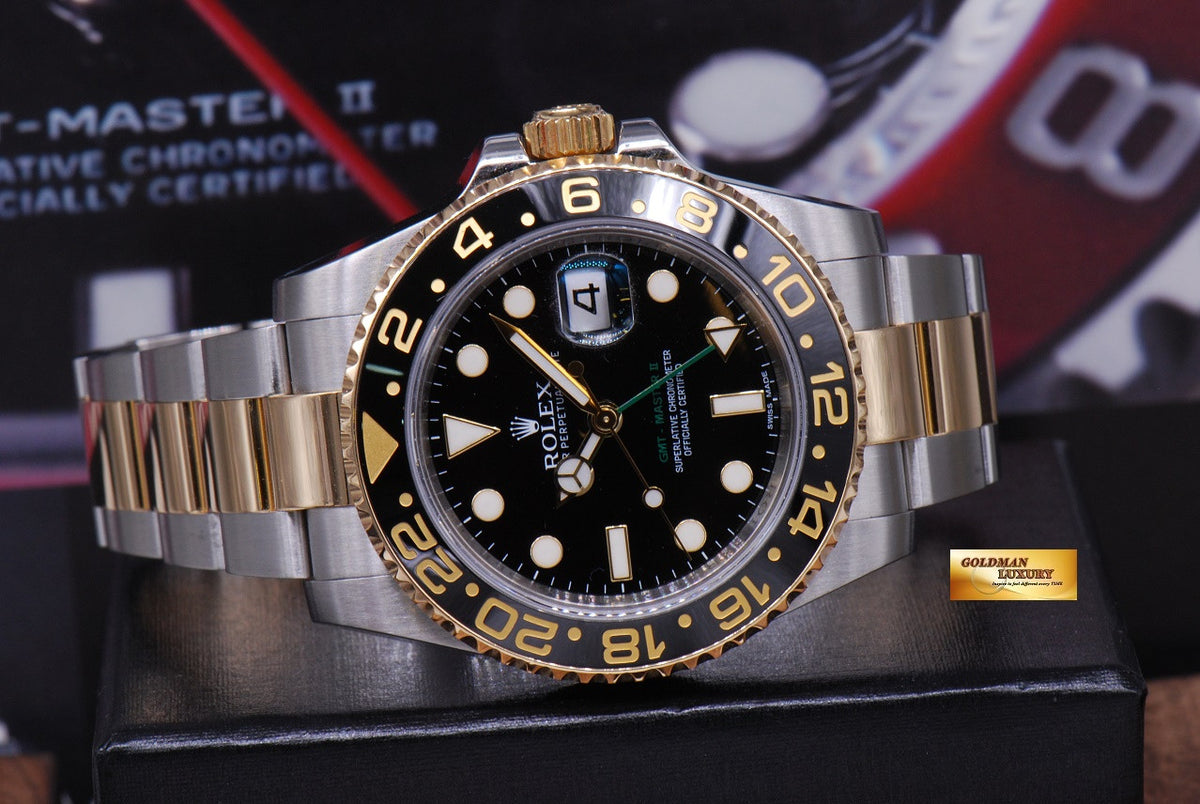 [SOLD] ROLEX OYSTER PERPETUAL GMT-MASTER II HALF-GOLD CERAMIC BEZEL Ref 116713LN (MINT)