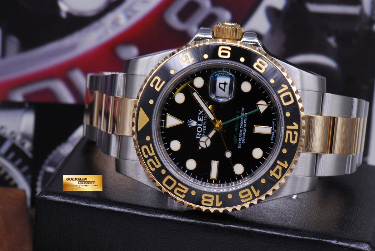 [SOLD] ROLEX OYSTER PERPETUAL GMT-MASTER II HALF-GOLD CERAMIC BEZEL Ref 116713LN (MINT)