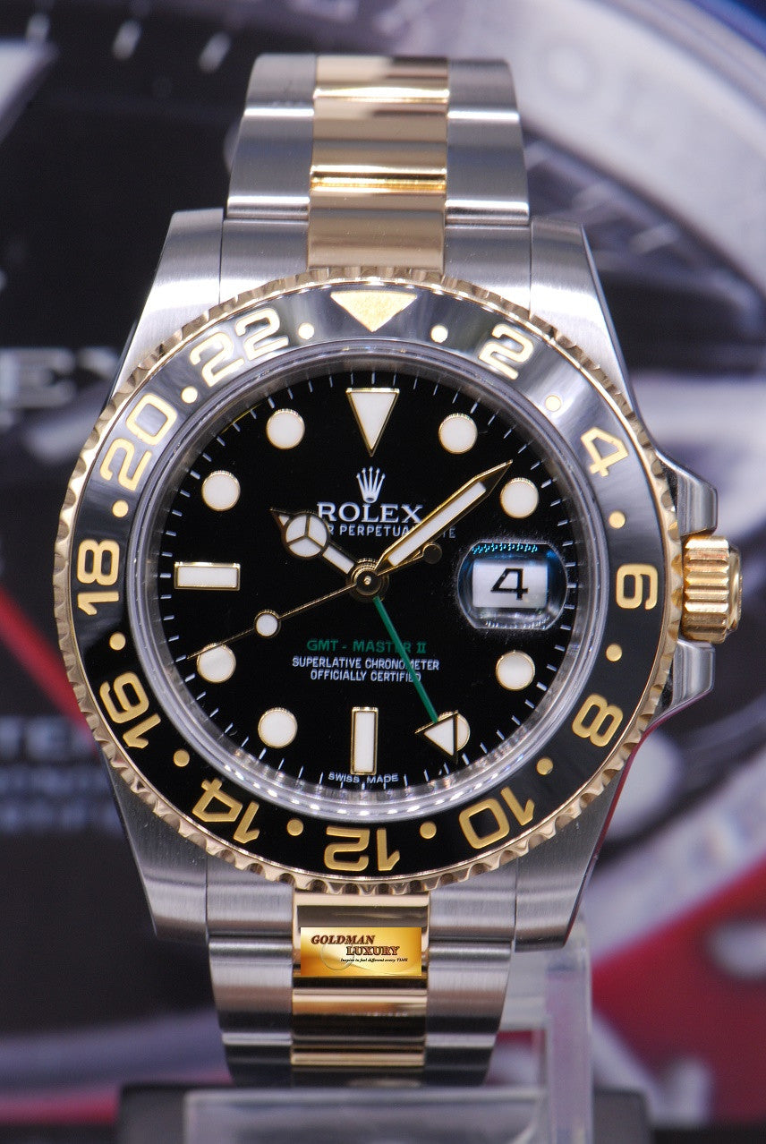 [SOLD] ROLEX OYSTER PERPETUAL GMT-MASTER II HALF-GOLD CERAMIC BEZEL Ref 116713LN (MINT)