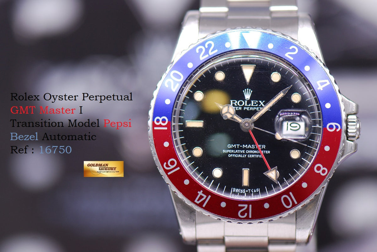 [SOLD] ROLEX OYSTER PERPETUAL GMT-MASTER PEPSI BEZEL TRANSITION MODEL 16750 (AGING)
