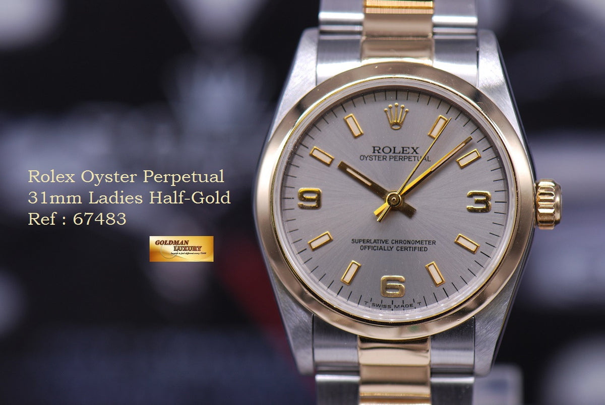 [SOLD] ROLEX OYSTER PERPETUAL 31mm BOYSIZE HALF-GOLD 67483 (MINT)