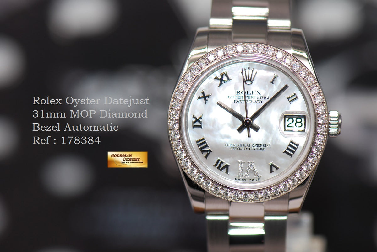 [SOLD] ROLEX OYSTER PERPETUAL LADIES 31mm MOP DIAMOND BEZEL 178384 (MINT)