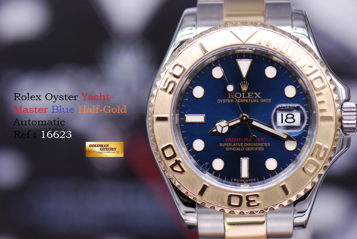 [SOLD] ROLEX OYSTER PERPETUAL YACHT-MASTER HALF-GOLD BLUE Ref 16623 (MINT)