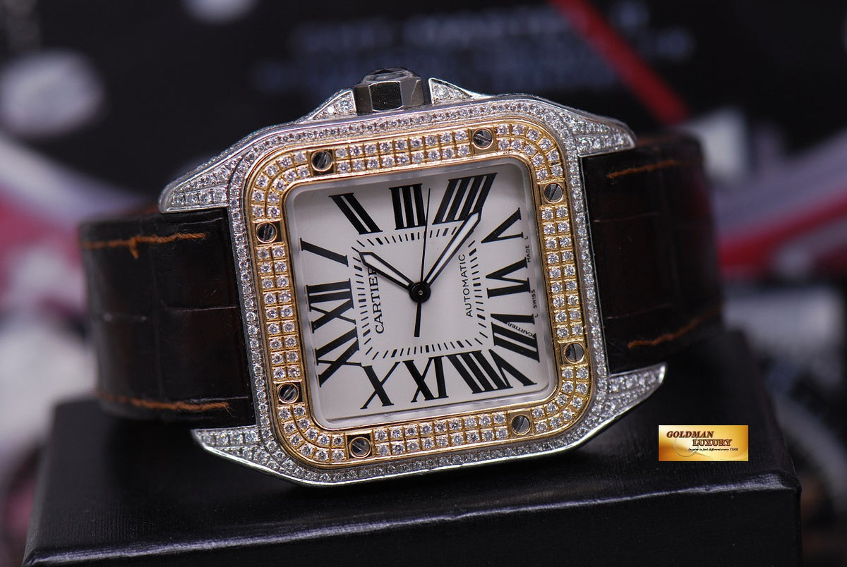 [SOLD] CARTIER SANTOS 100 XL HALF-GOLD CUSTOM FULL DIAMONDS AUTOMATIC (NEAR MINT)