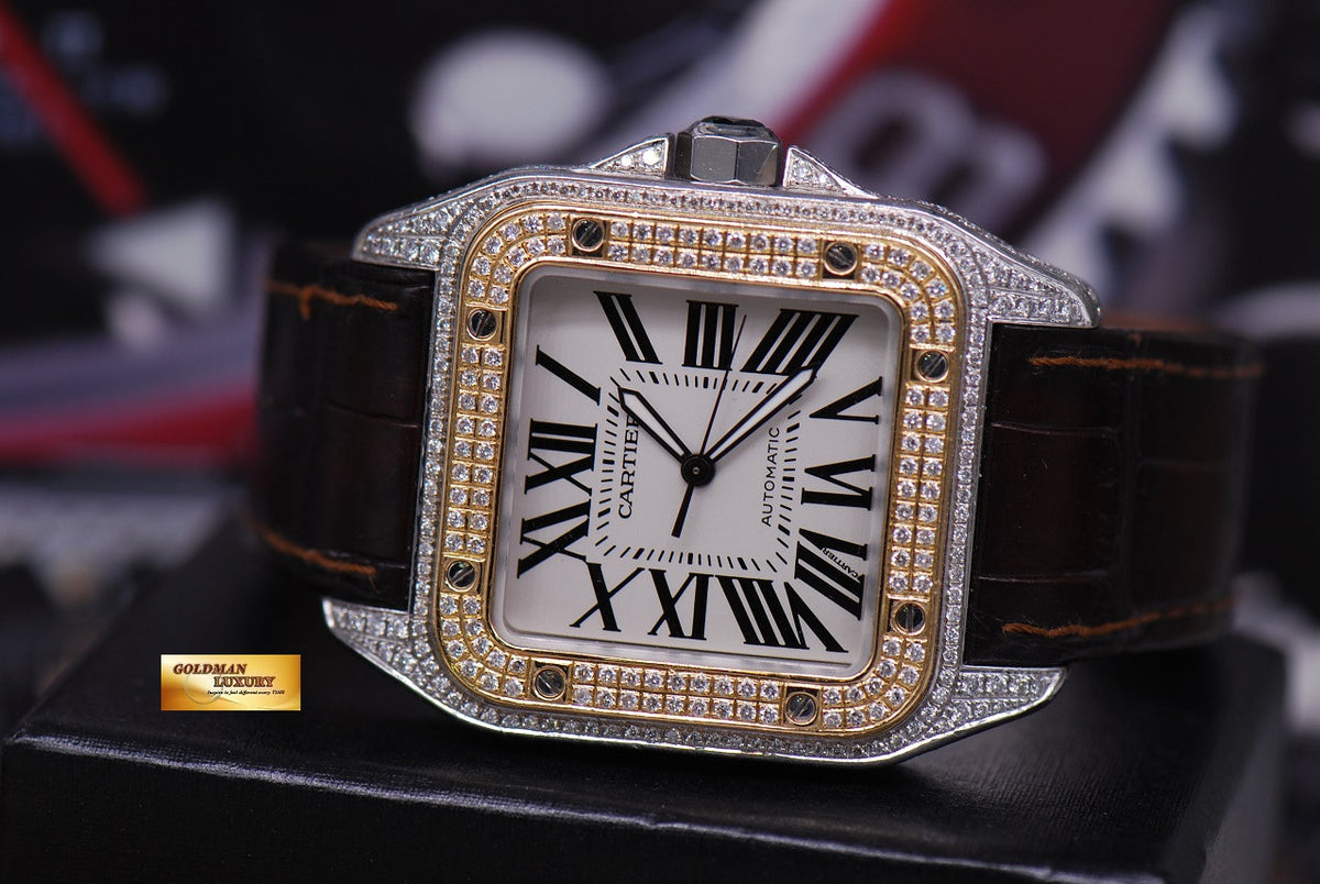[SOLD] CARTIER SANTOS 100 XL HALF-GOLD CUSTOM FULL DIAMONDS AUTOMATIC (NEAR MINT)
