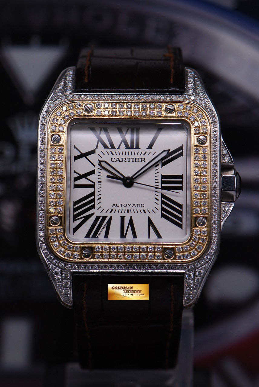 [SOLD] CARTIER SANTOS 100 XL HALF-GOLD CUSTOM FULL DIAMONDS AUTOMATIC (NEAR MINT)