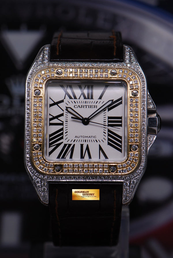 [SOLD] CARTIER SANTOS 100 XL HALF-GOLD CUSTOM FULL DIAMONDS AUTOMATIC (NEAR MINT)