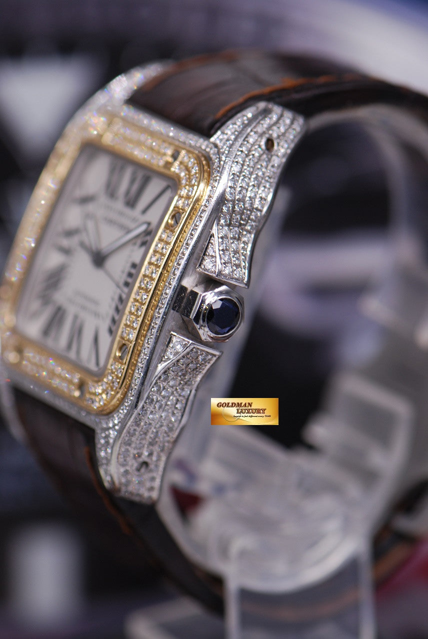 [SOLD] CARTIER SANTOS 100 XL HALF-GOLD CUSTOM FULL DIAMONDS AUTOMATIC (NEAR MINT)