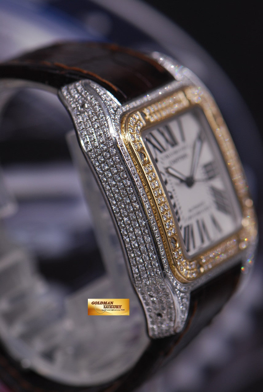 [SOLD] CARTIER SANTOS 100 XL HALF-GOLD CUSTOM FULL DIAMONDS AUTOMATIC (NEAR MINT)