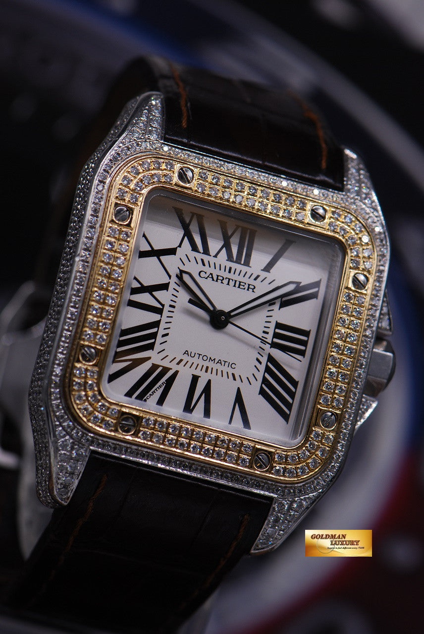 [SOLD] CARTIER SANTOS 100 XL HALF-GOLD CUSTOM FULL DIAMONDS AUTOMATIC (NEAR MINT)