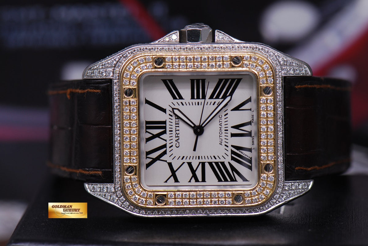 [SOLD] CARTIER SANTOS 100 XL HALF-GOLD CUSTOM FULL DIAMONDS AUTOMATIC (NEAR MINT)
