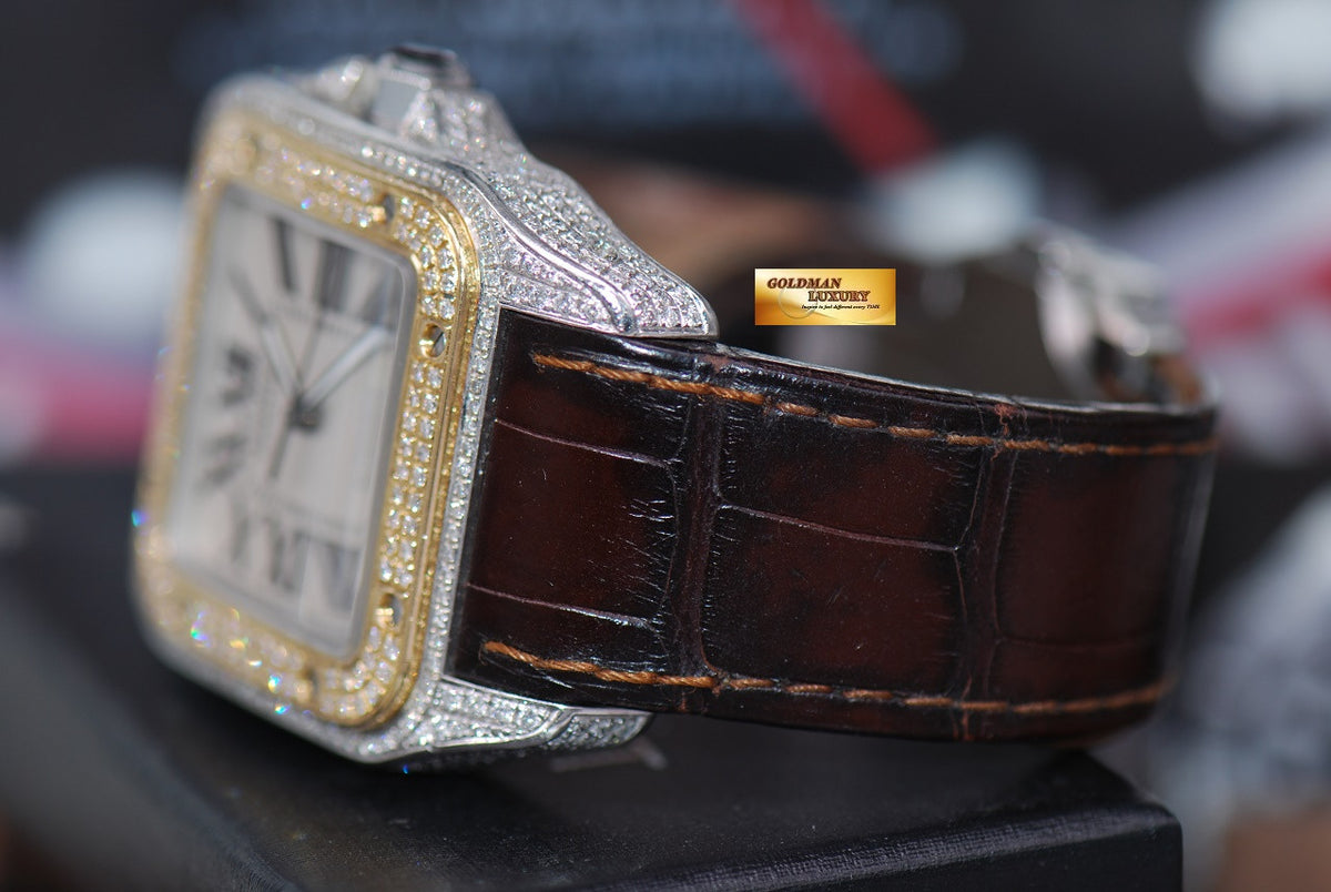 [SOLD] CARTIER SANTOS 100 XL HALF-GOLD CUSTOM FULL DIAMONDS AUTOMATIC (NEAR MINT)
