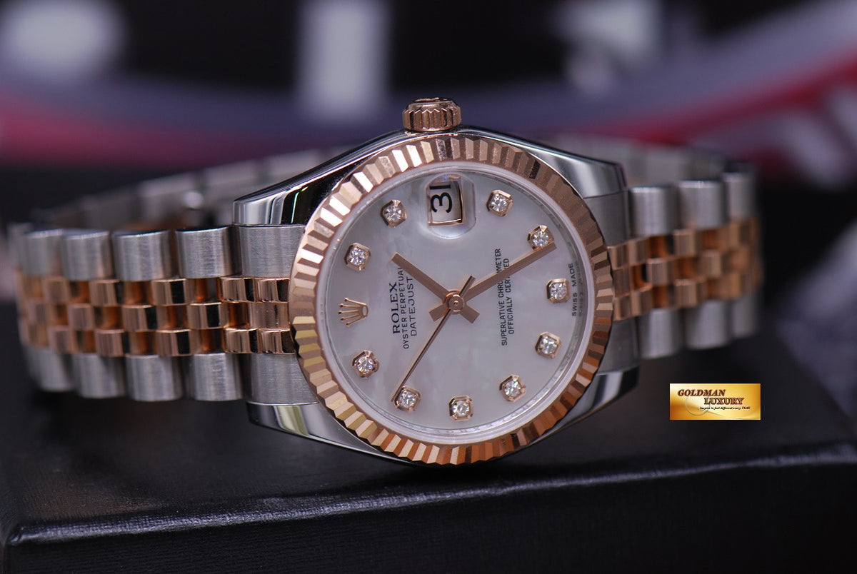 [SOLD] ROLEX OYSTER PERPETUAL LADIES 31mm HALF-ROSE GOLD MOP DIAMOND DIAL 178271 (MINT)