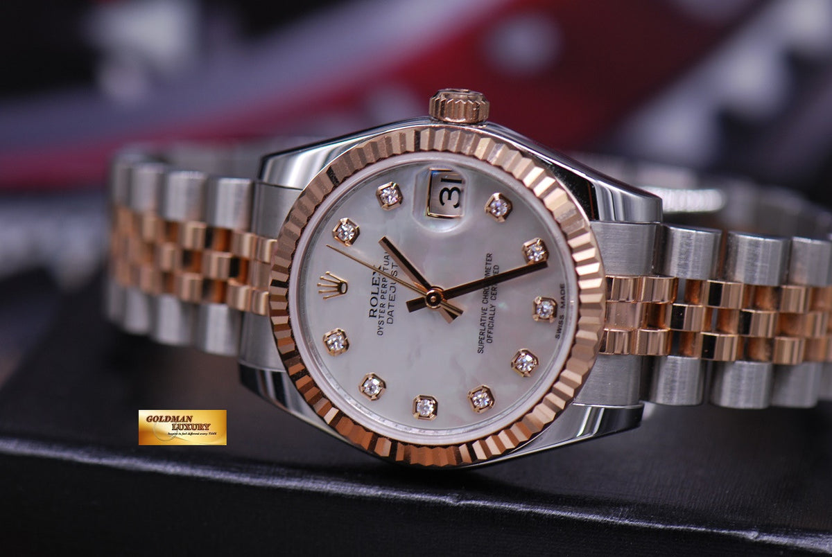 [SOLD] ROLEX OYSTER PERPETUAL LADIES 31mm HALF-ROSE GOLD MOP DIAMOND DIAL 178271 (MINT)