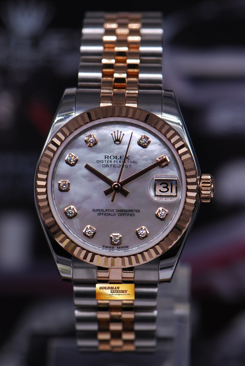 [SOLD] ROLEX OYSTER PERPETUAL LADIES 31mm HALF-ROSE GOLD MOP DIAMOND DIAL 178271 (MINT)