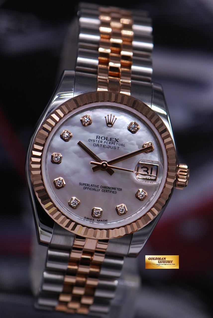 [SOLD] ROLEX OYSTER PERPETUAL LADIES 31mm HALF-ROSE GOLD MOP DIAMOND DIAL 178271 (MINT)