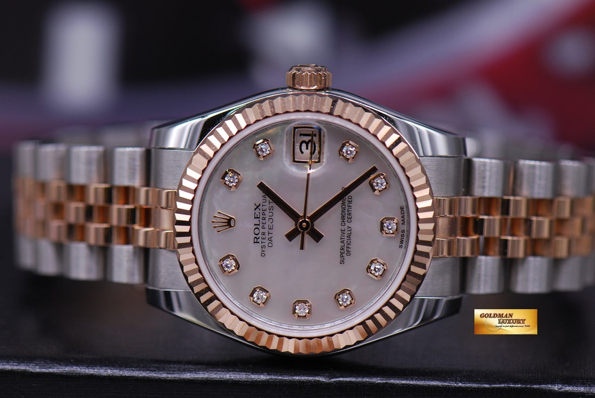 [SOLD] ROLEX OYSTER PERPETUAL LADIES 31mm HALF-ROSE GOLD MOP DIAMOND DIAL 178271 (MINT)