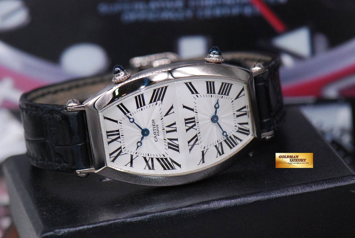 [SOLD] CARTIER TONNEAU COLLECTION PRIVEE 18K WHITE GOLD DUAL TIME MECHANICAL WINDING (MINT)