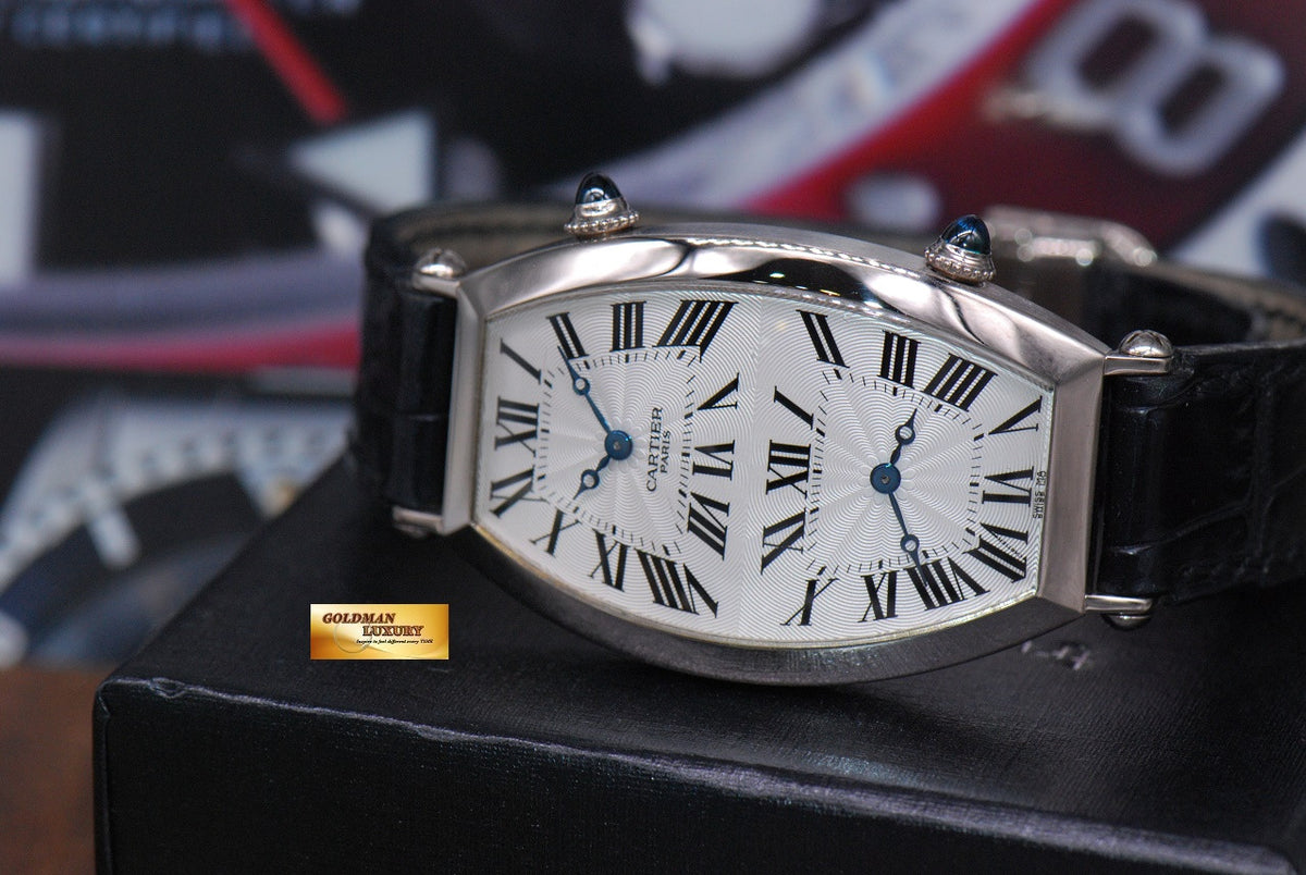 [SOLD] CARTIER TONNEAU COLLECTION PRIVEE 18K WHITE GOLD DUAL TIME MECHANICAL WINDING (MINT)