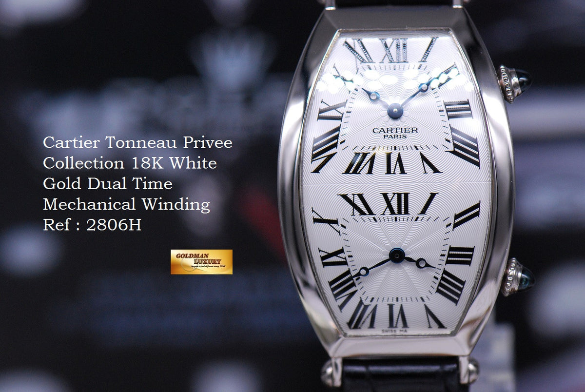 [SOLD] CARTIER TONNEAU COLLECTION PRIVEE 18K WHITE GOLD DUAL TIME MECHANICAL WINDING (MINT)
