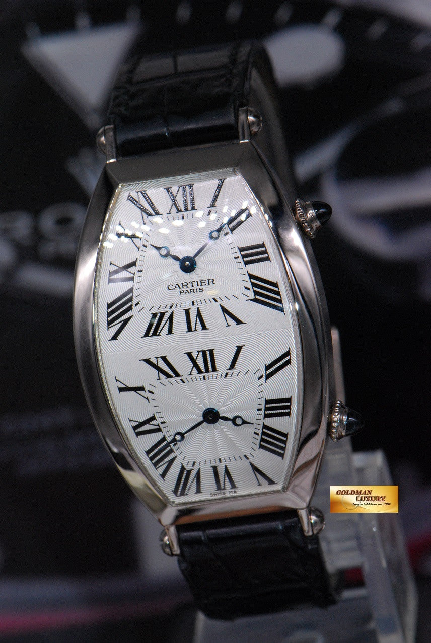 [SOLD] CARTIER TONNEAU COLLECTION PRIVEE 18K WHITE GOLD DUAL TIME MECHANICAL WINDING (MINT)