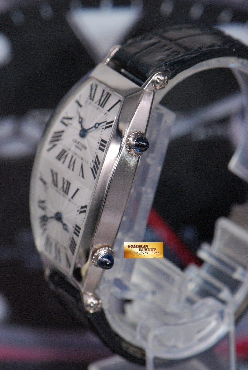 [SOLD] CARTIER TONNEAU COLLECTION PRIVEE 18K WHITE GOLD DUAL TIME MECHANICAL WINDING (MINT)