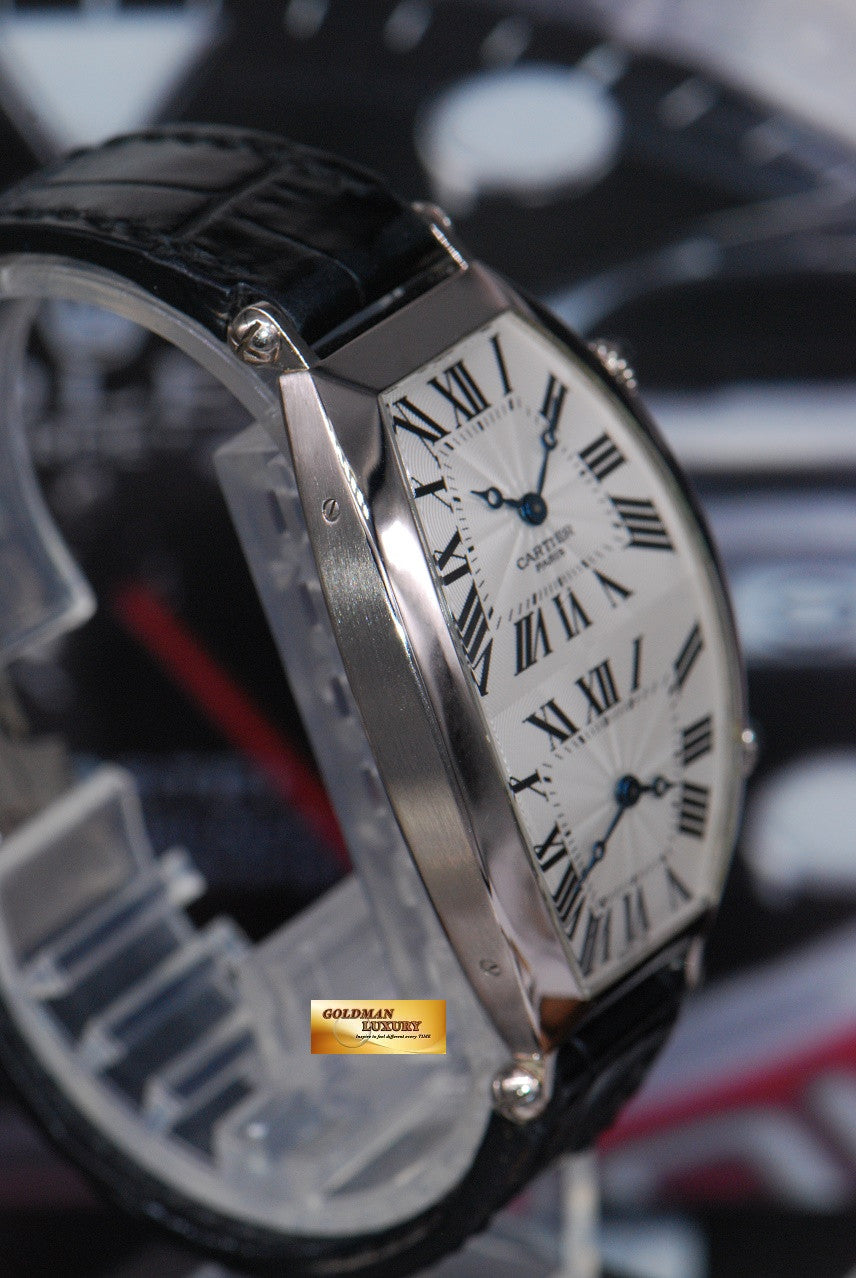 [SOLD] CARTIER TONNEAU COLLECTION PRIVEE 18K WHITE GOLD DUAL TIME MECHANICAL WINDING (MINT)