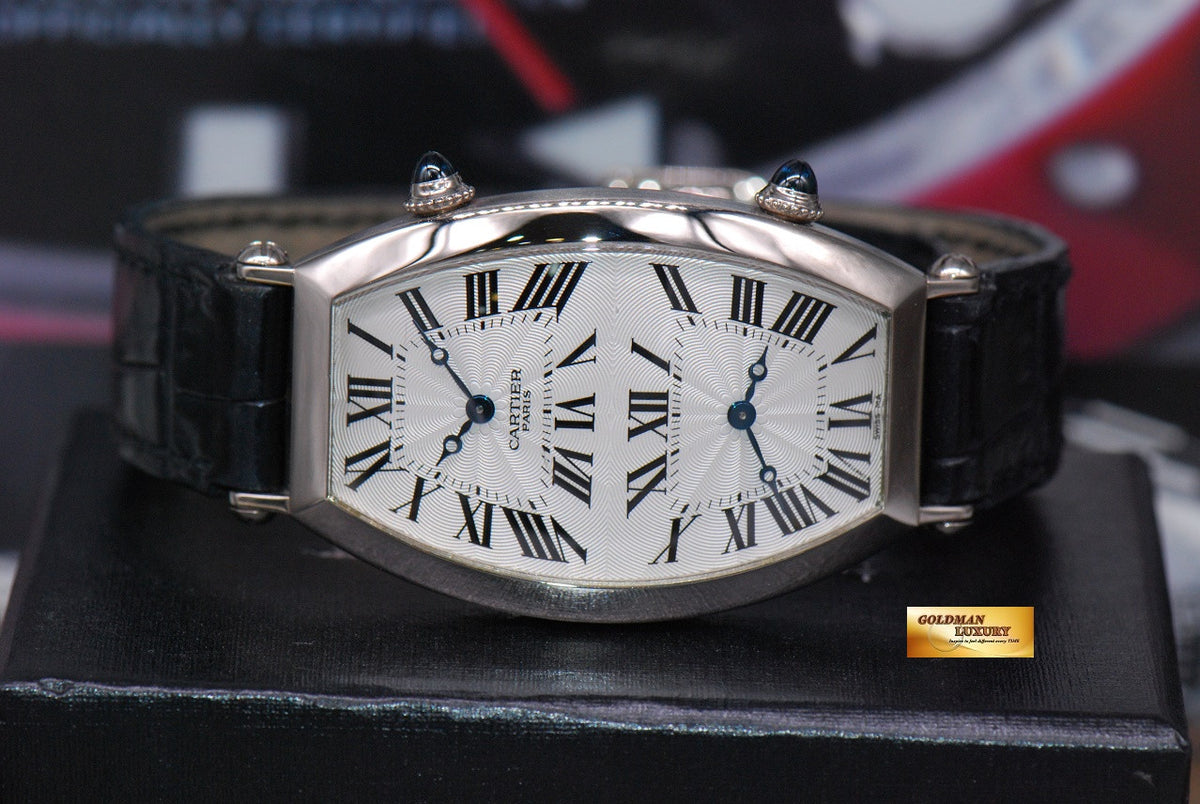 [SOLD] CARTIER TONNEAU COLLECTION PRIVEE 18K WHITE GOLD DUAL TIME MECHANICAL WINDING (MINT)