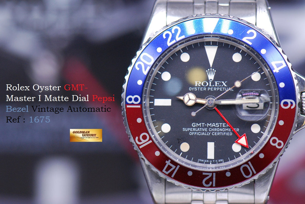 [SOLD] ROLEX OYSTER PERPETUAL GMT-MASTER I MATTE DIAL RED HAND 1675 (VINTAGE AGING)