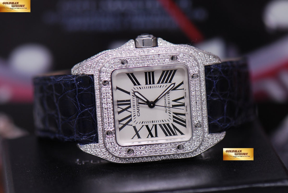 [SOLD] CARTIER SANTOS 100 MIDSIZE LADIES FULL DIAMONDS AUTOMATIC (MINT)