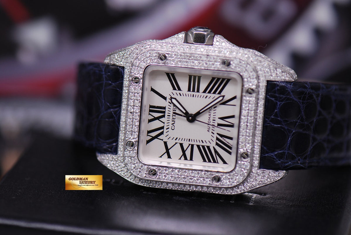 [SOLD] CARTIER SANTOS 100 MIDSIZE LADIES FULL DIAMONDS AUTOMATIC (MINT)