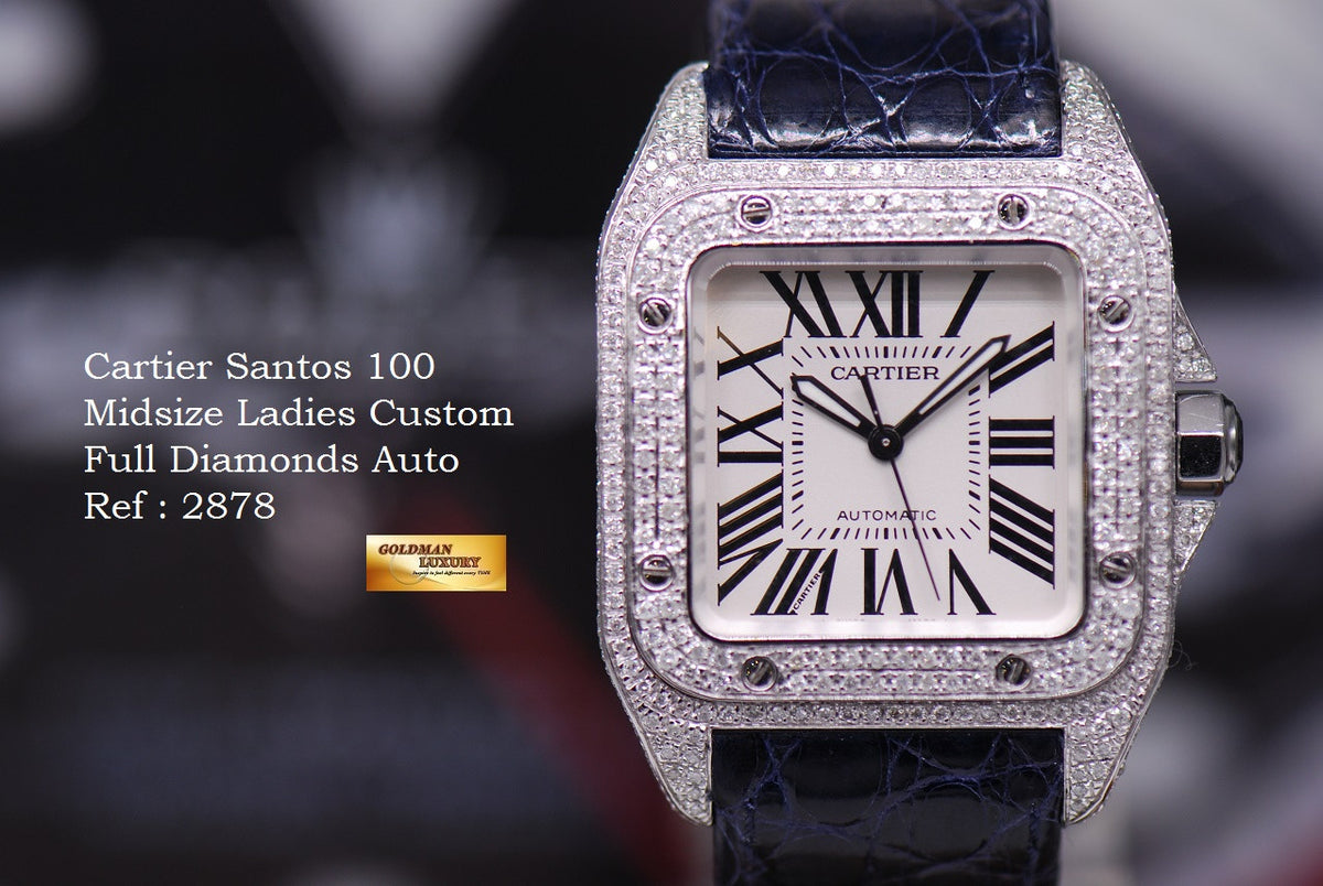 [SOLD] CARTIER SANTOS 100 MIDSIZE LADIES FULL DIAMONDS AUTOMATIC (MINT)
