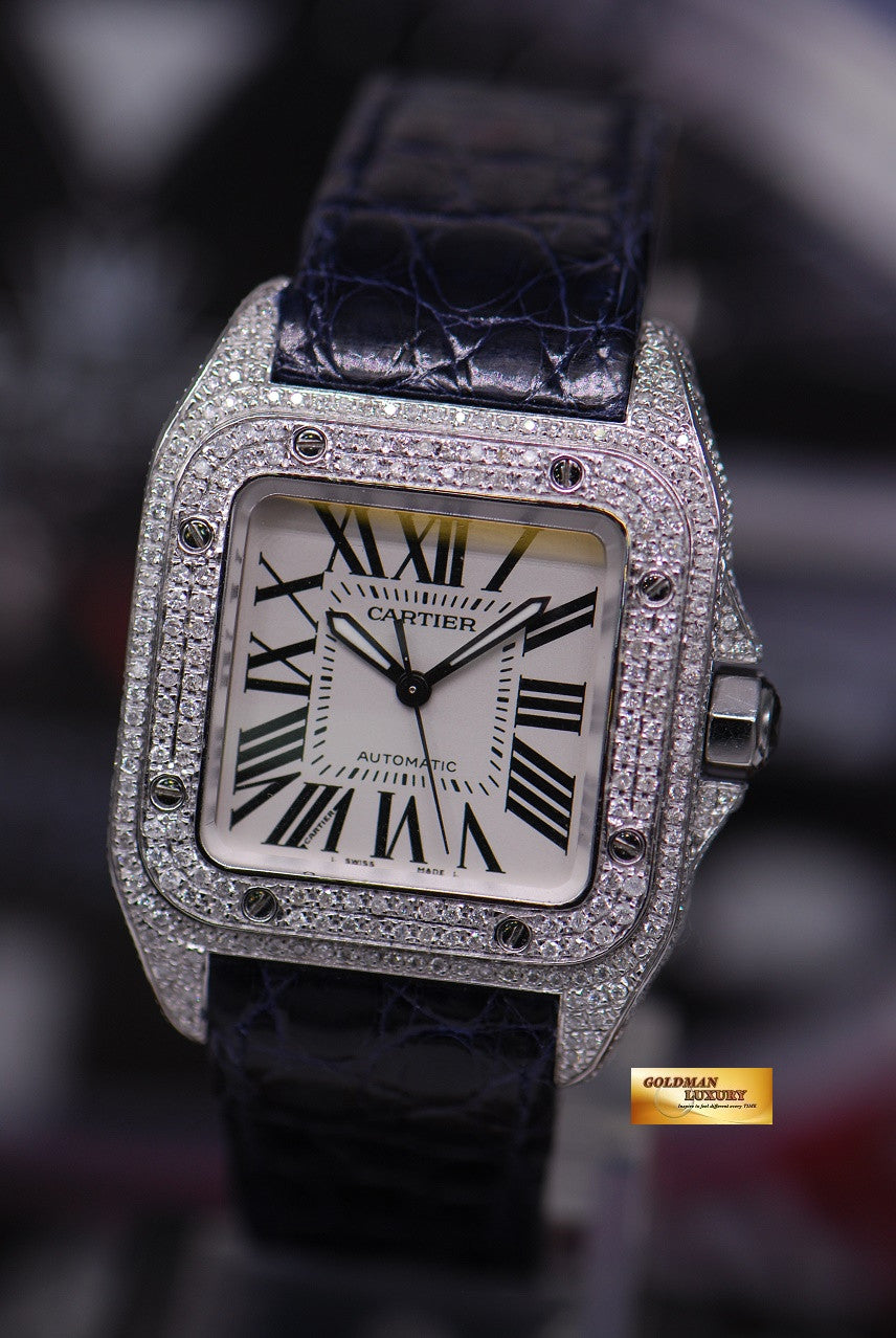 [SOLD] CARTIER SANTOS 100 MIDSIZE LADIES FULL DIAMONDS AUTOMATIC (MINT)