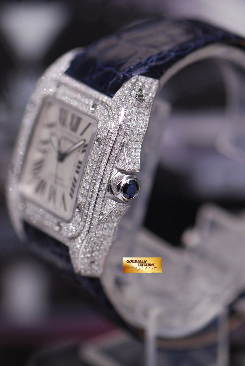[SOLD] CARTIER SANTOS 100 MIDSIZE LADIES FULL DIAMONDS AUTOMATIC (MINT)