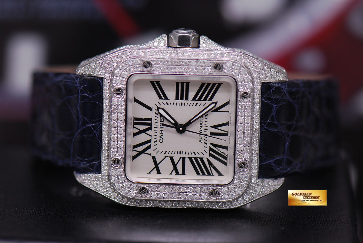 [SOLD] CARTIER SANTOS 100 MIDSIZE LADIES FULL DIAMONDS AUTOMATIC (MINT)