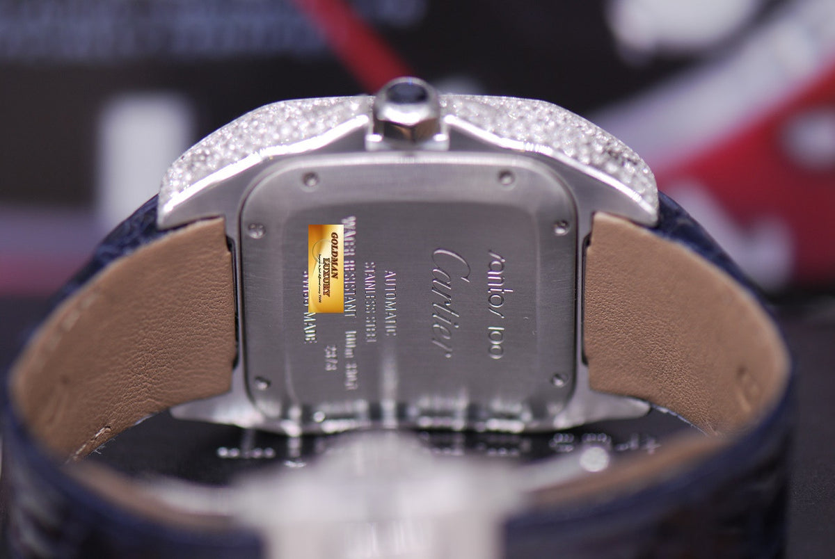 [SOLD] CARTIER SANTOS 100 MIDSIZE LADIES FULL DIAMONDS AUTOMATIC (MINT)